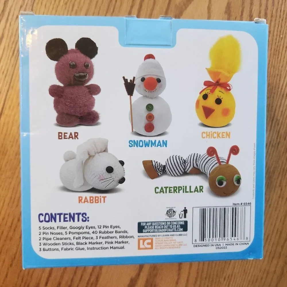 13 Socks No Sew Craft kit Create five Toys-Snowman Chick Caterpillar Bear Bunny